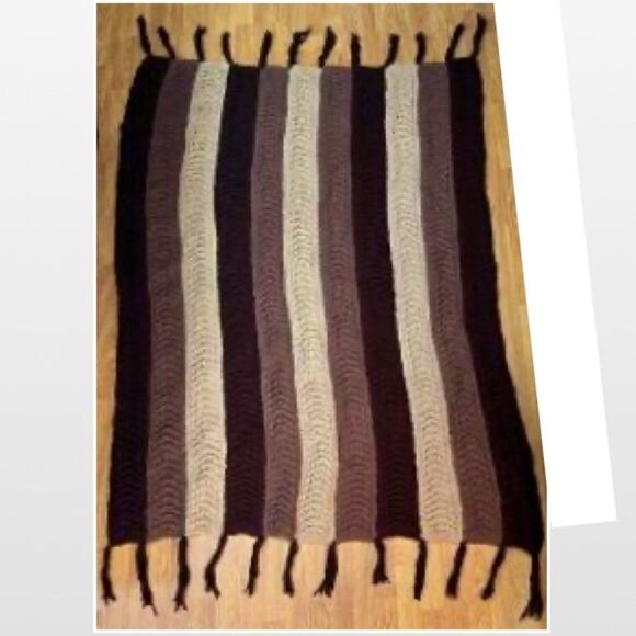 Vintage Hand Crochet Striped Home Blanket - Picture 5 of 15